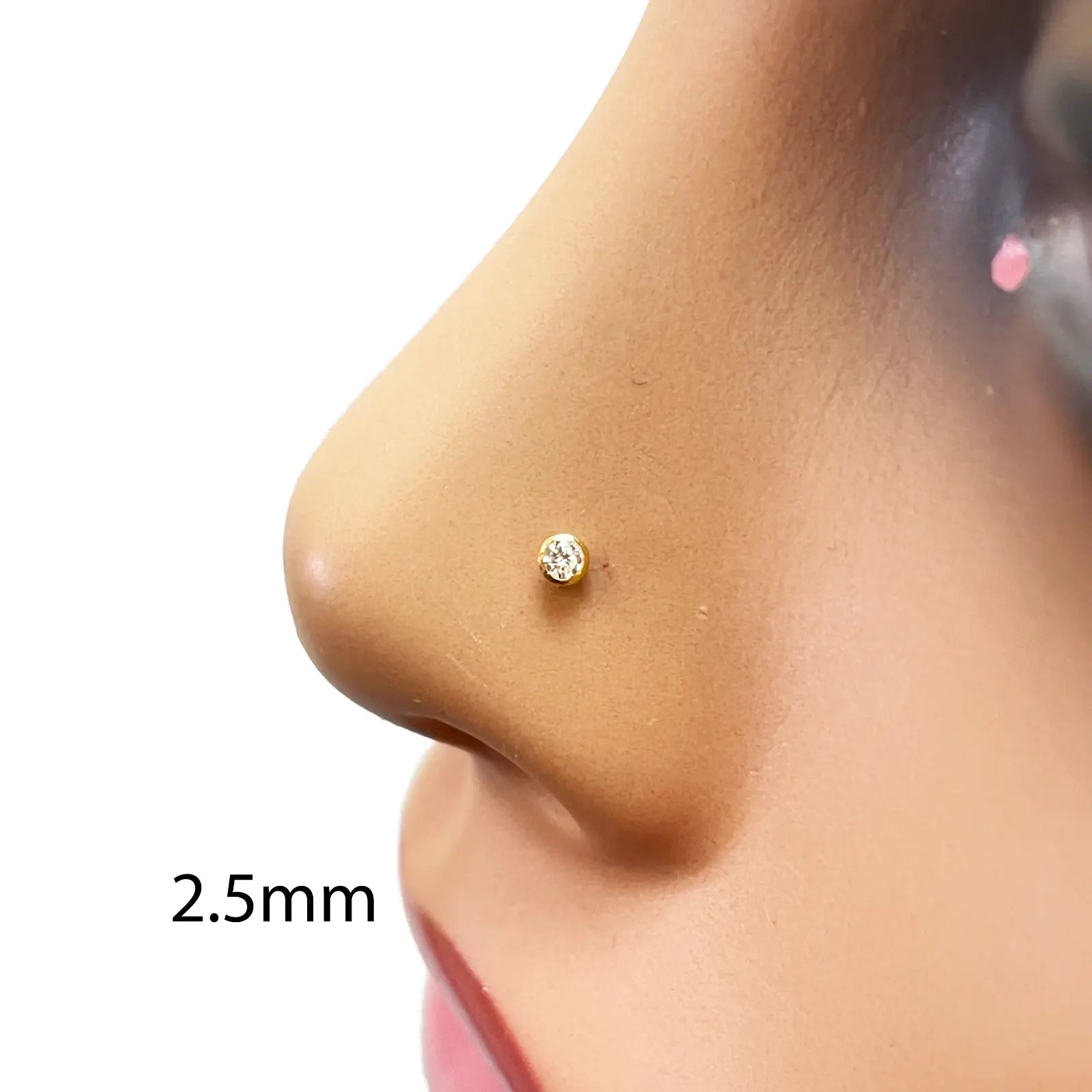 22ct Yellow Gold & Cubic Zirconia Nose Studs/Nose Pin Screw Back (3.5MM-4.5MM) 