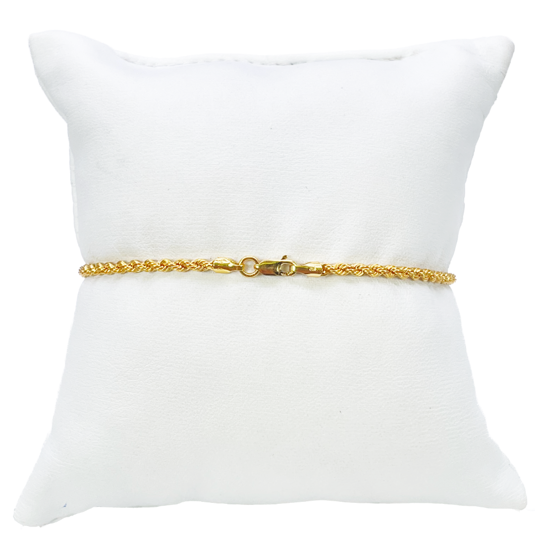 Bracelet Chaîne Corde en Or 22 carats Léger 7 pouces 2,2 mm