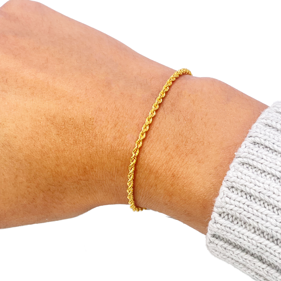 Bracelet Chaîne Corde en Or 22 carats Léger 7 pouces 2,2 mm