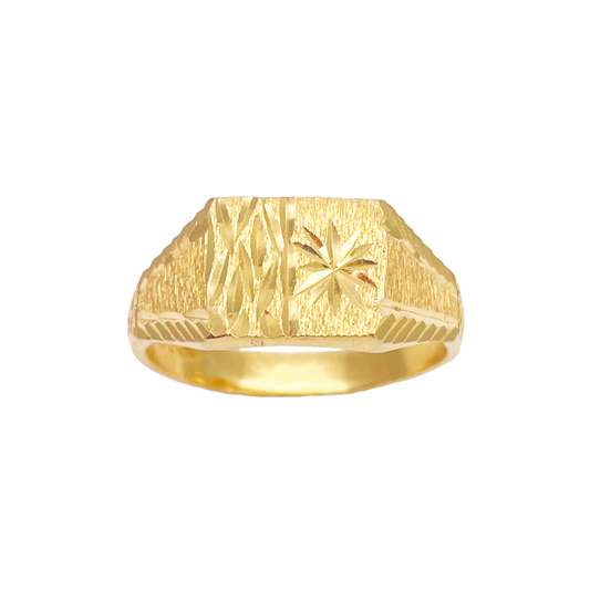 Bague de 8,4 mm en or 22 carats, carrée, avec motif texturé et finition polie, coupe diamant