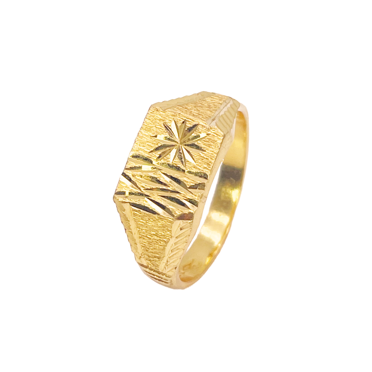 Bague de 8,4 mm en or 22 carats, carrée, avec motif texturé et finition polie, coupe diamant