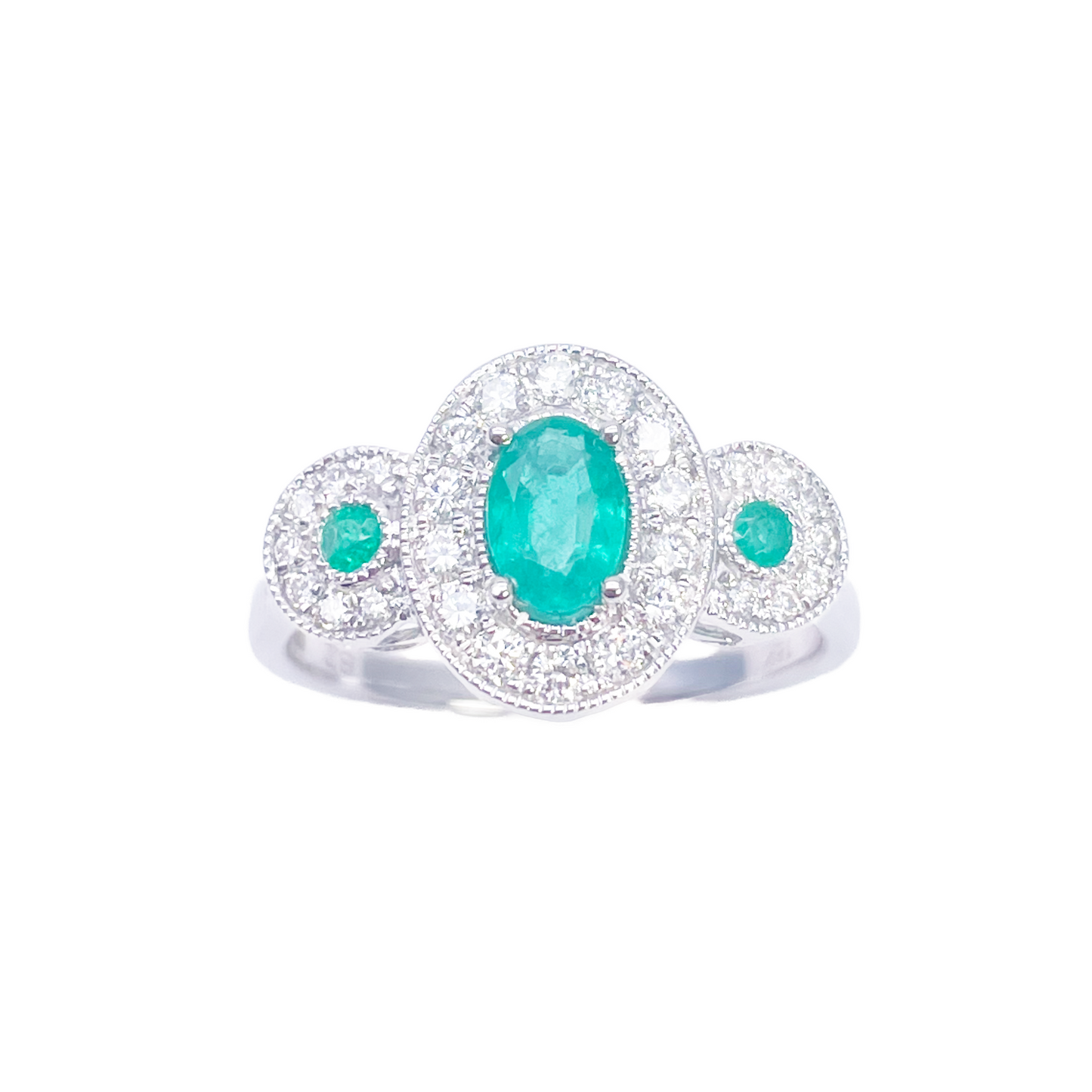 Bague en or 18 carats avec émeraude naturelle et diamants taille ronde et ovale 0,80 ct