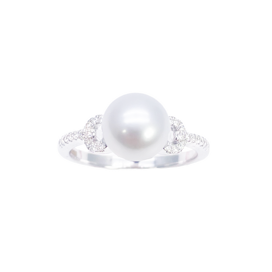 Bague en or 18 carats, perle d'eau douce et diamant, taille ronde naturelle 0,10 carat