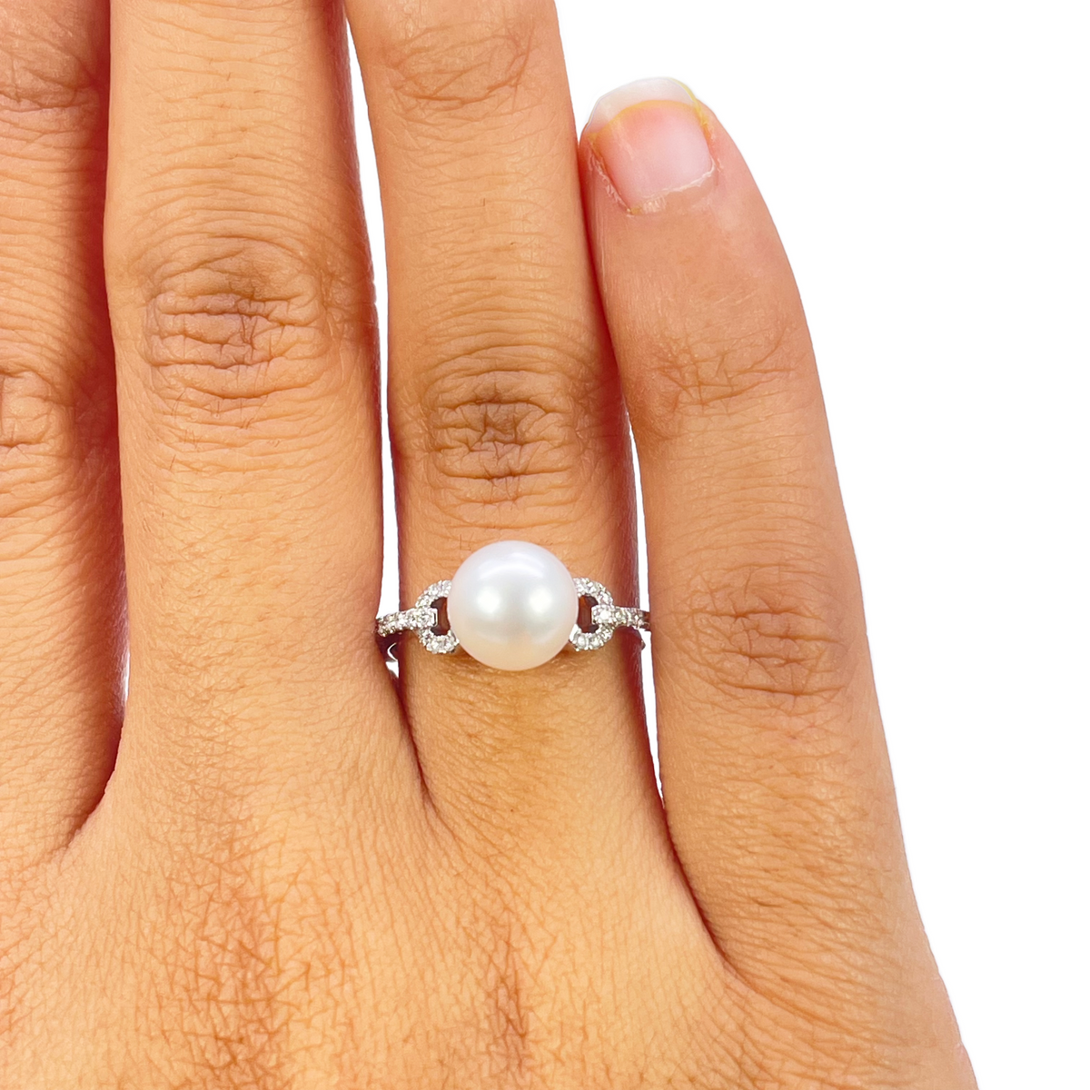 Bague en or 18 carats, perle d'eau douce et diamant, taille ronde naturelle 0,10 carat