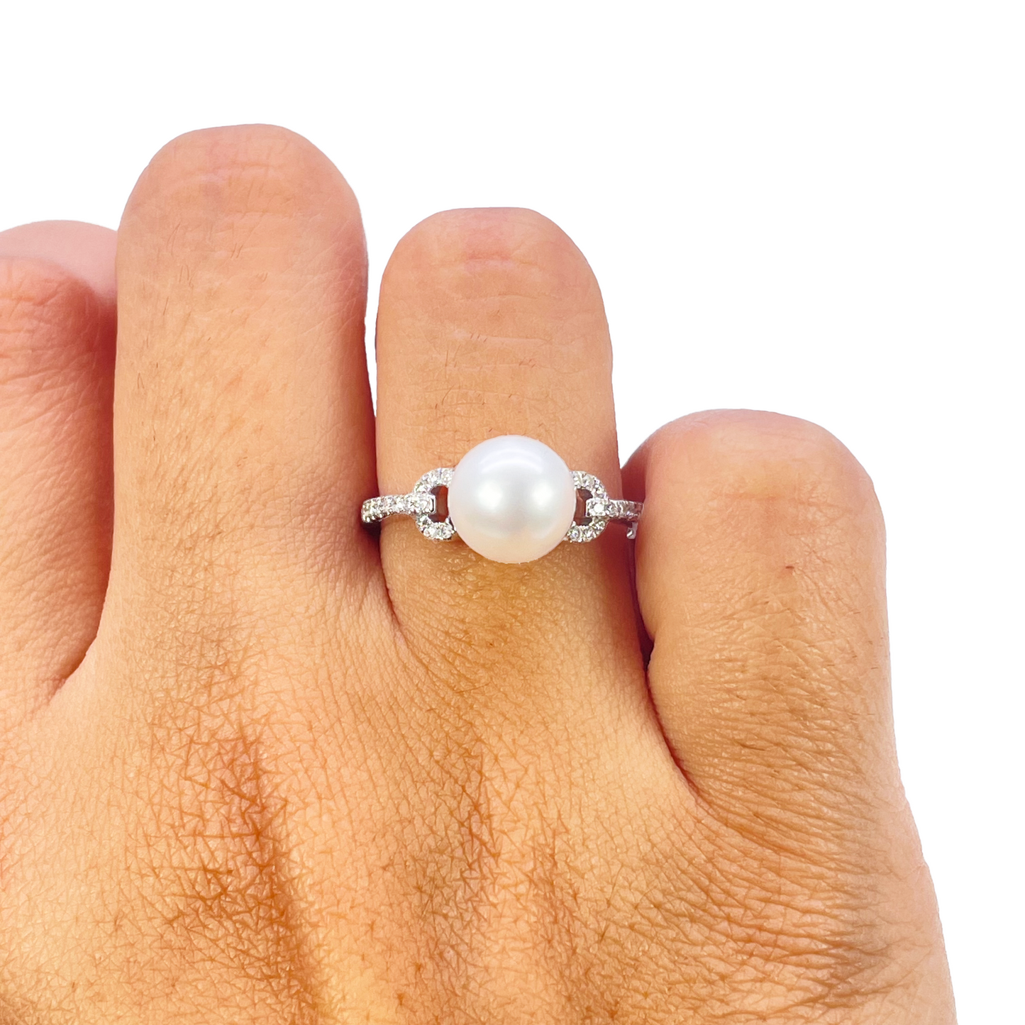 Bague en or 18 carats, perle d'eau douce et diamant, taille ronde naturelle 0,10 carat