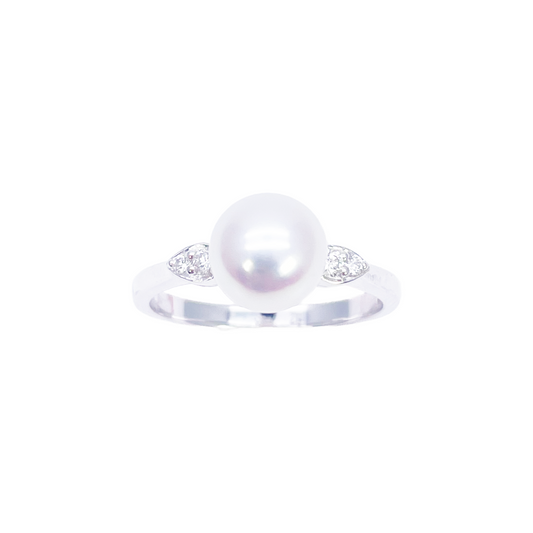 Bague en or 18 carats, perle de culture d'eau douce et diamant rond naturel de 0,07 carat