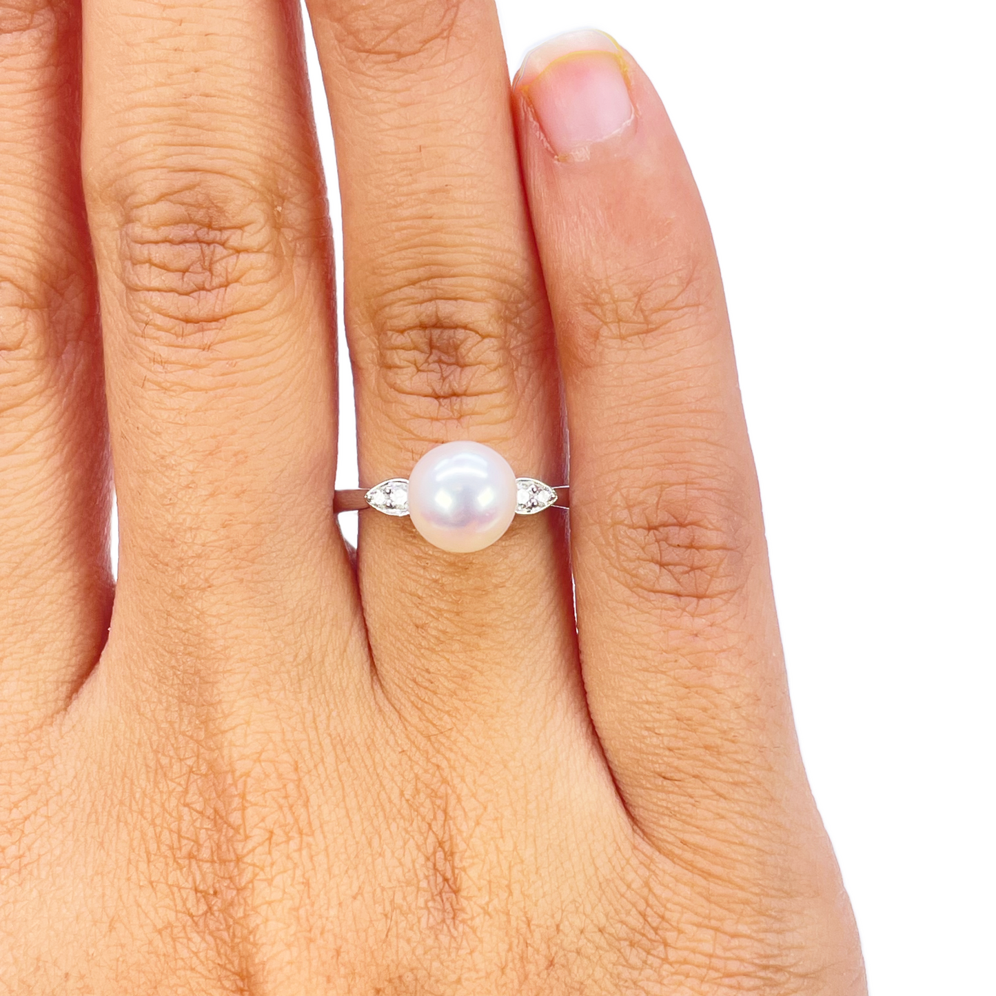 Bague en or 18 carats, perle de culture d'eau douce et diamant rond naturel de 0,07 carat