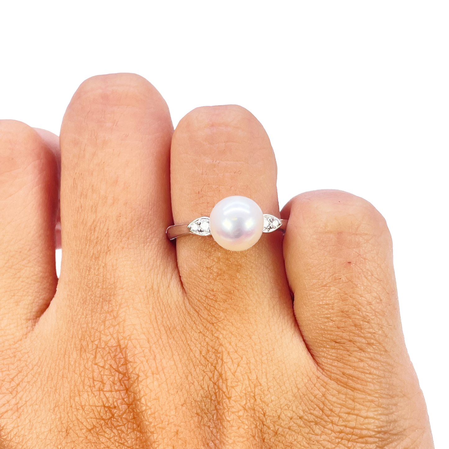 Bague en or 18 carats, perle de culture d'eau douce et diamant rond naturel de 0,07 carat