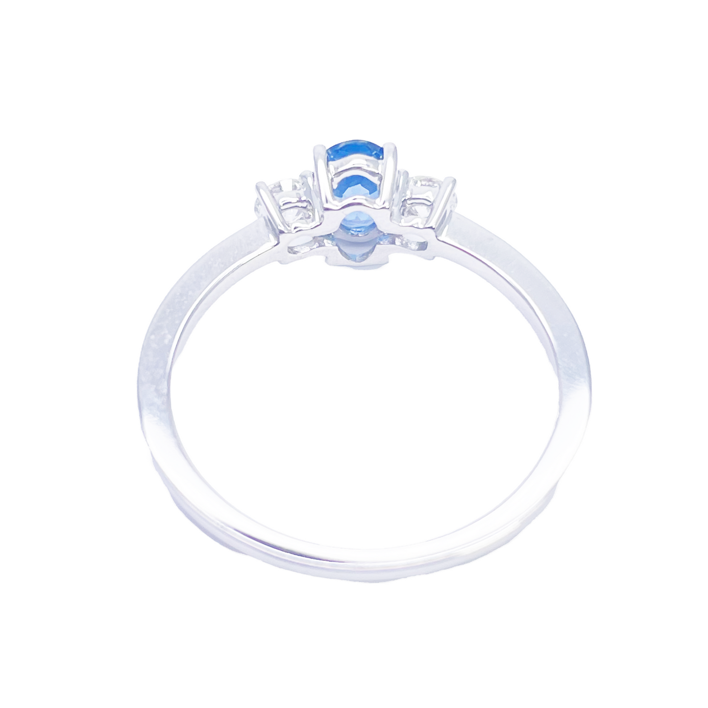 Bague trilogie en or 18 carats avec saphir naturel et diamants, taille ronde et ovale 0,65 ct