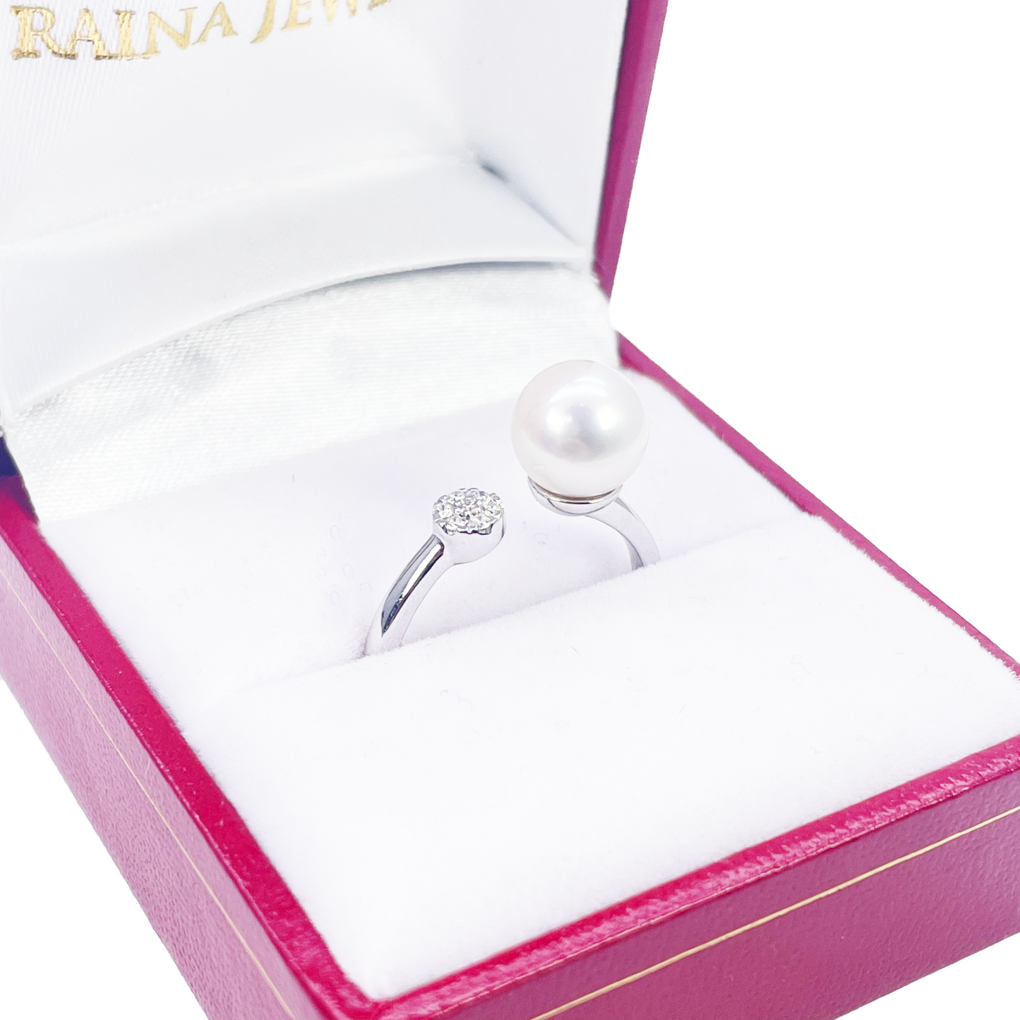 Bague en or 18 carats avec perle d'eau douce et diamant, ronde naturelle 0,05 carat