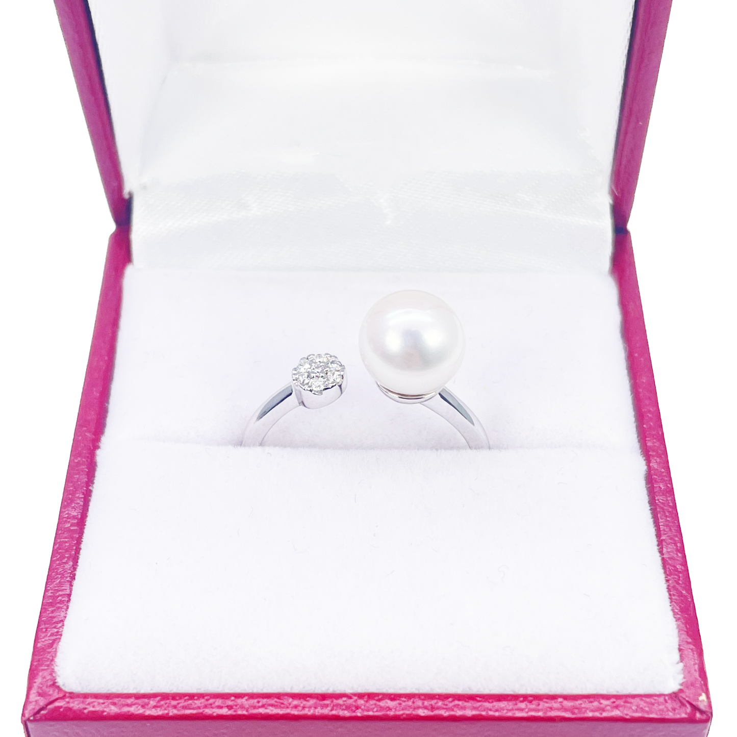 Bague en or 18 carats avec perle d'eau douce et diamant, ronde naturelle 0,05 carat
