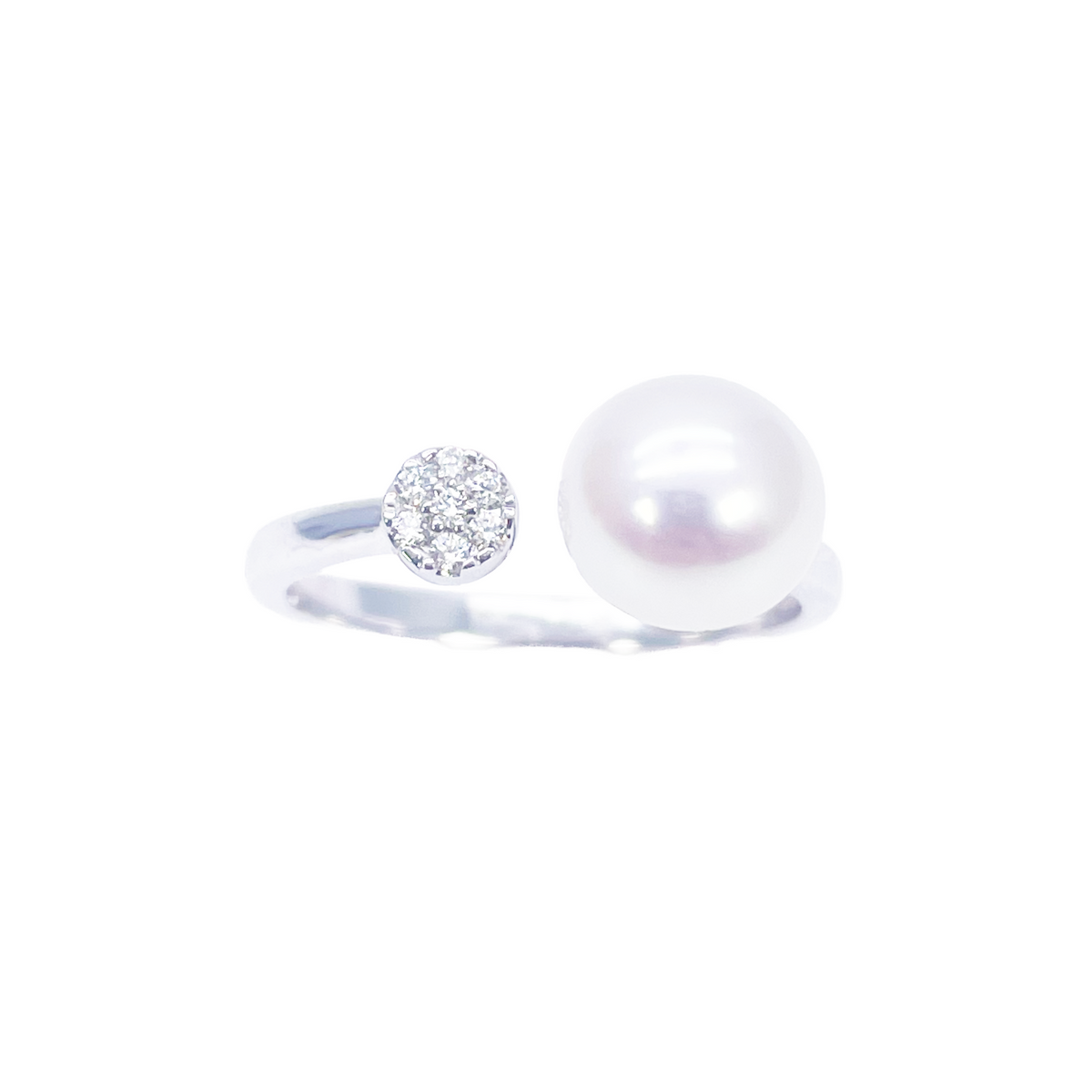 Bague en or 18 carats avec perle d'eau douce et diamant, ronde naturelle 0,05 carat