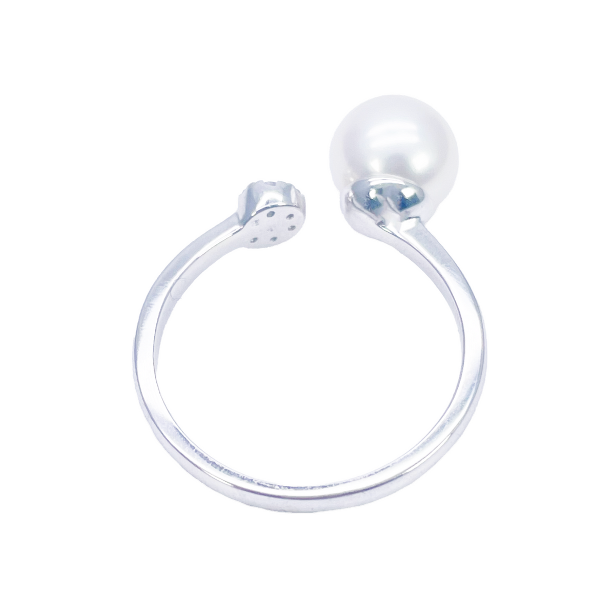 Bague en or 18 carats avec perle d'eau douce et diamant, ronde naturelle 0,05 carat