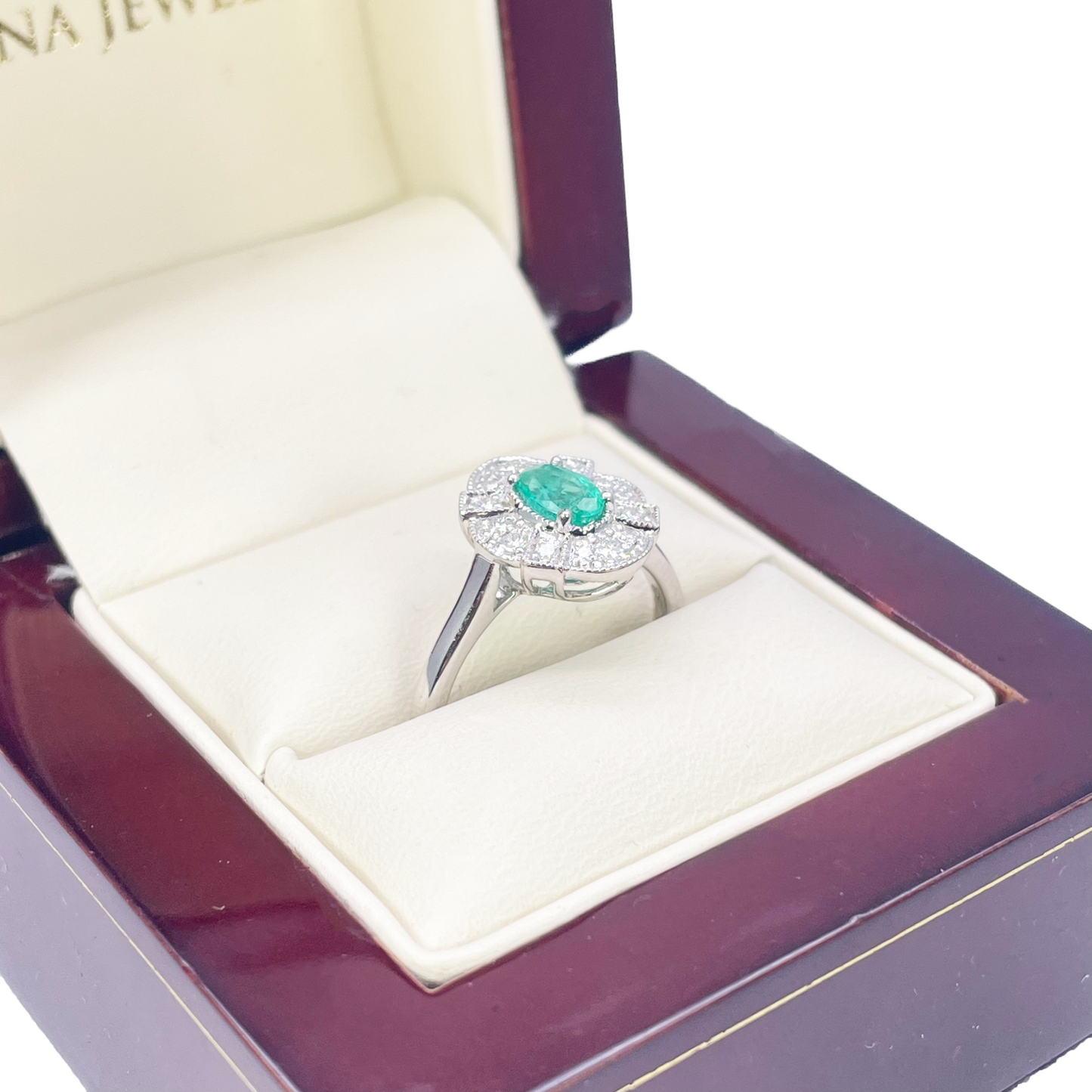 Bague auréole en or 18 carats avec diamants et émeraudes naturelles, taille ronde et ovale, 0,65 carat