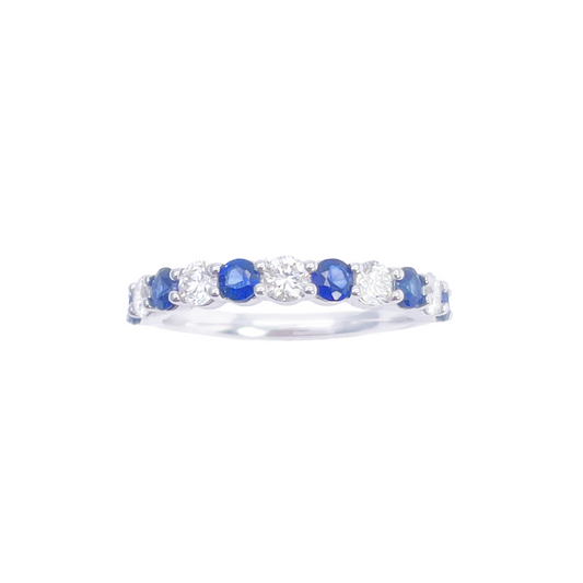 Bague mi-éternité empilable en or 18 carats avec diamants ronds naturels et saphirs 1,20 carats
