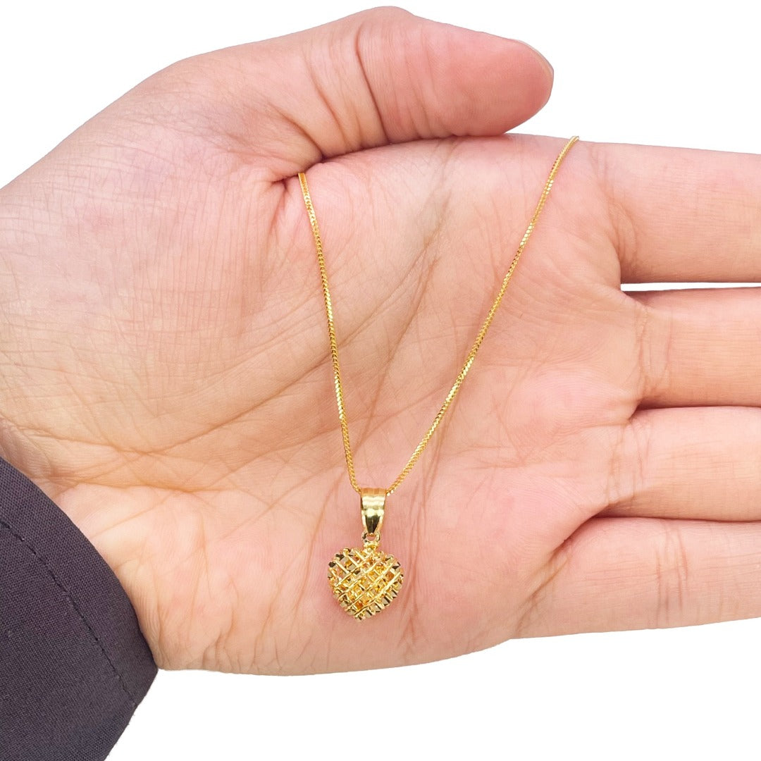 Pendentif cœur en or 22 carats, maille diamantée, poli miroir, longueur 18 mm
