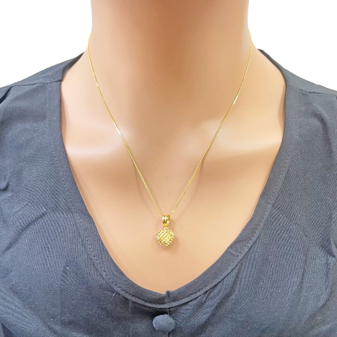 Pendentif cœur en or 22 carats, maille diamantée, poli miroir, longueur 18 mm