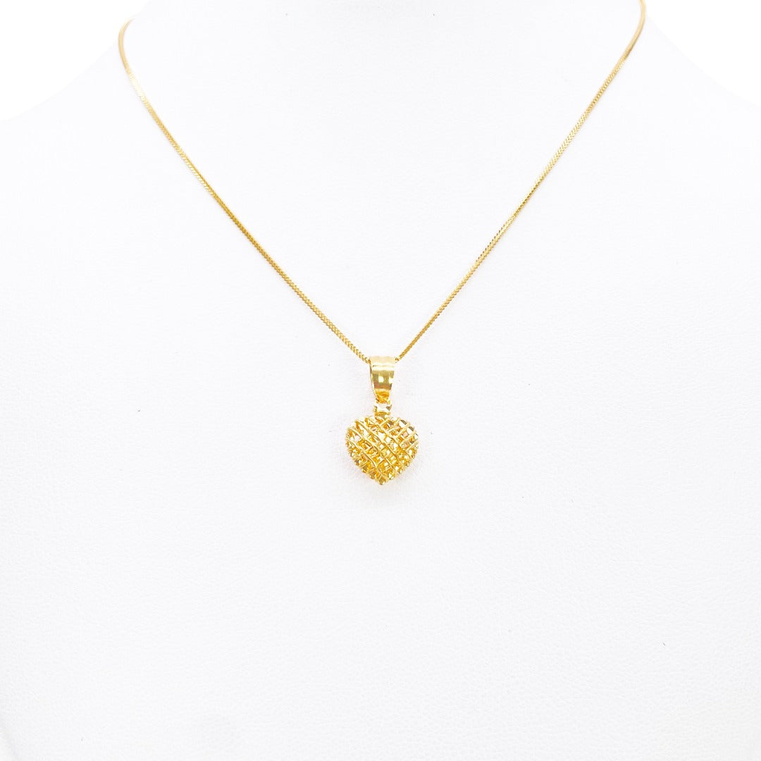 Pendentif cœur en or 22 carats, maille diamantée, poli miroir, longueur 18 mm