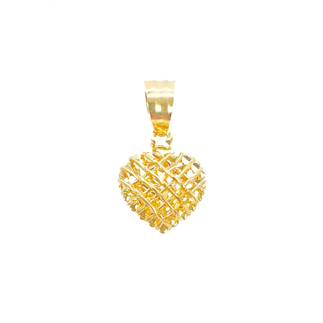 Pendentif cœur en or 22 carats, maille diamantée, poli miroir, longueur 18 mm