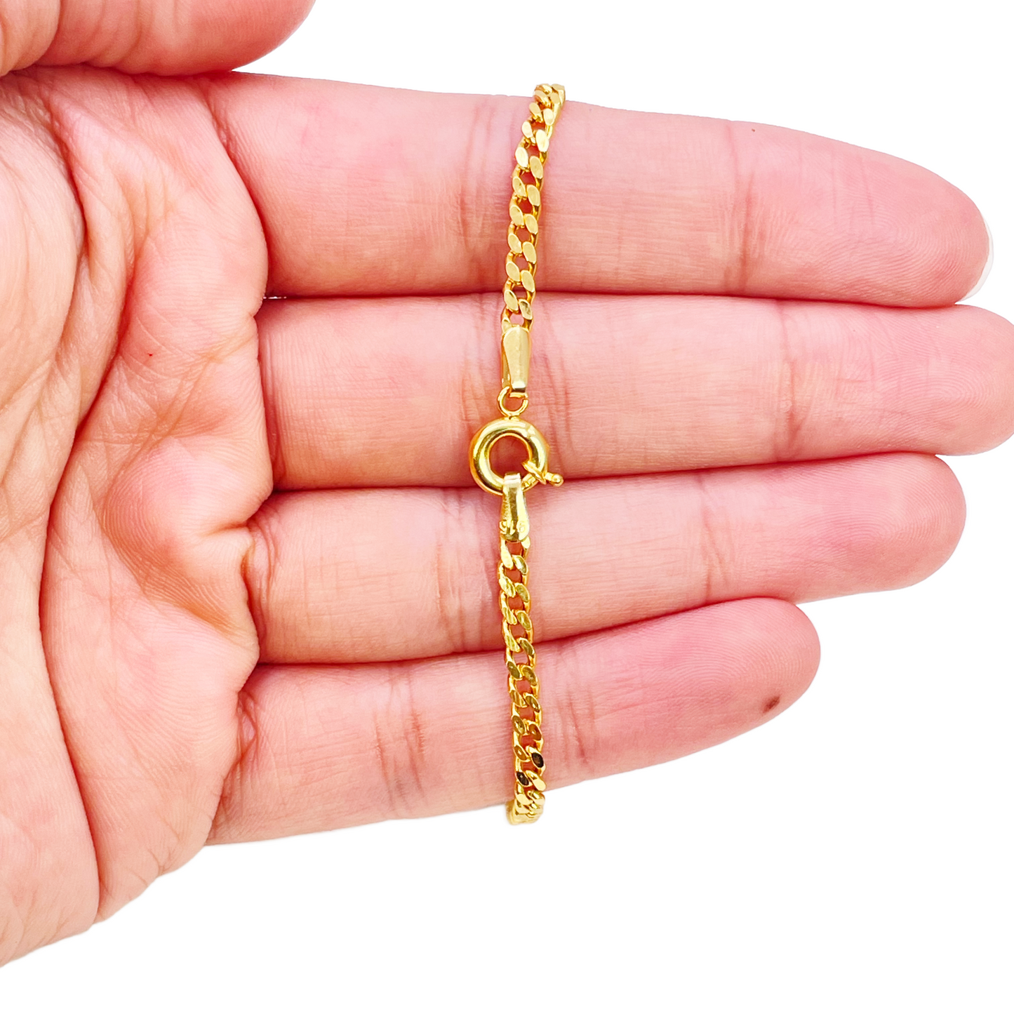 Bracelet en or 22 carats à maillons gourmette, poli miroir, 6,8 pouces