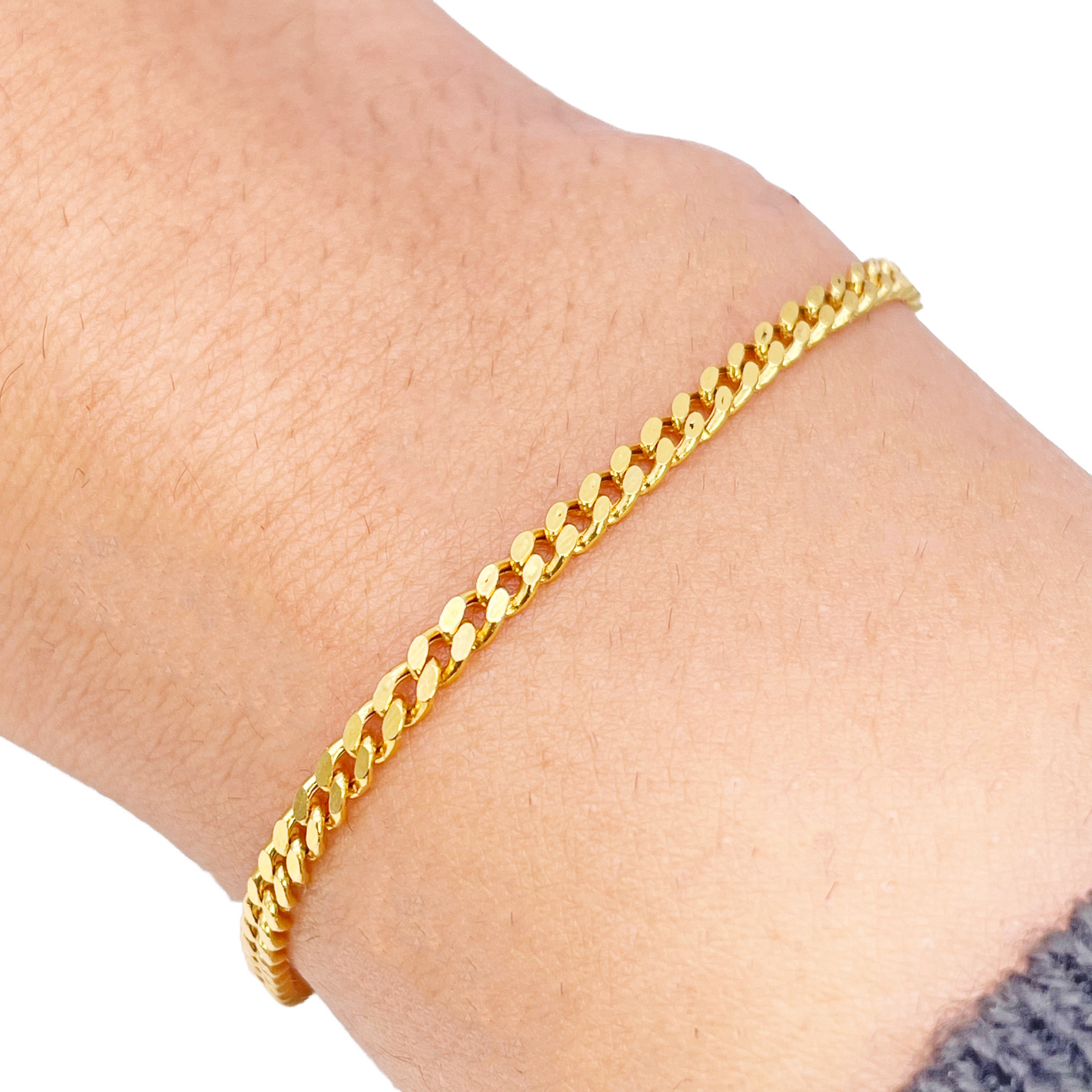 Bracelet en or 22 carats à maillons gourmette, poli miroir, 6,8 pouces