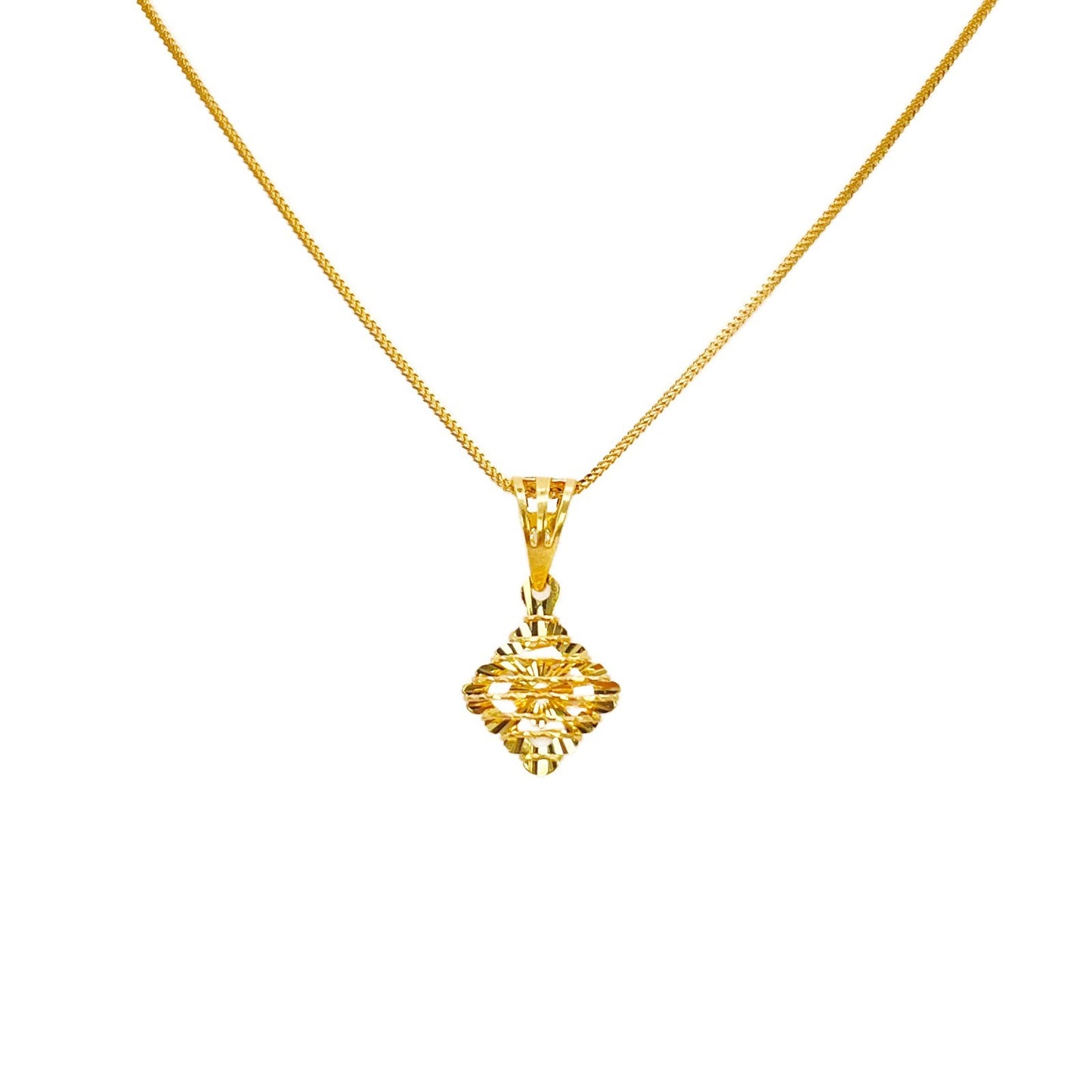 22ct Yellow Gold Diamond Cut Rhombus Mesh Open Cut Mini Pendant High Polish
