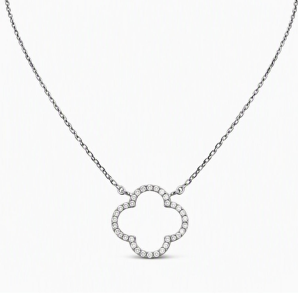 14ct White Gold Elegant Open Flower Diamond Necklace 0.13ct 18 inches