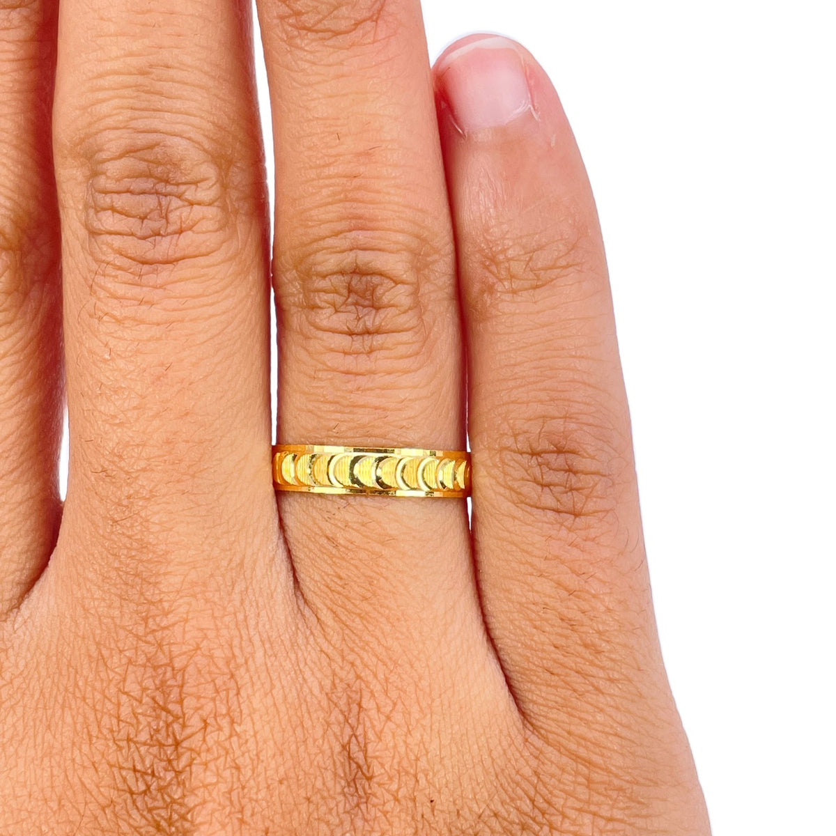 22ct Yellow Gold Diamond Cut Half-Moon Wedding Band  Faceted Bevelled Edge