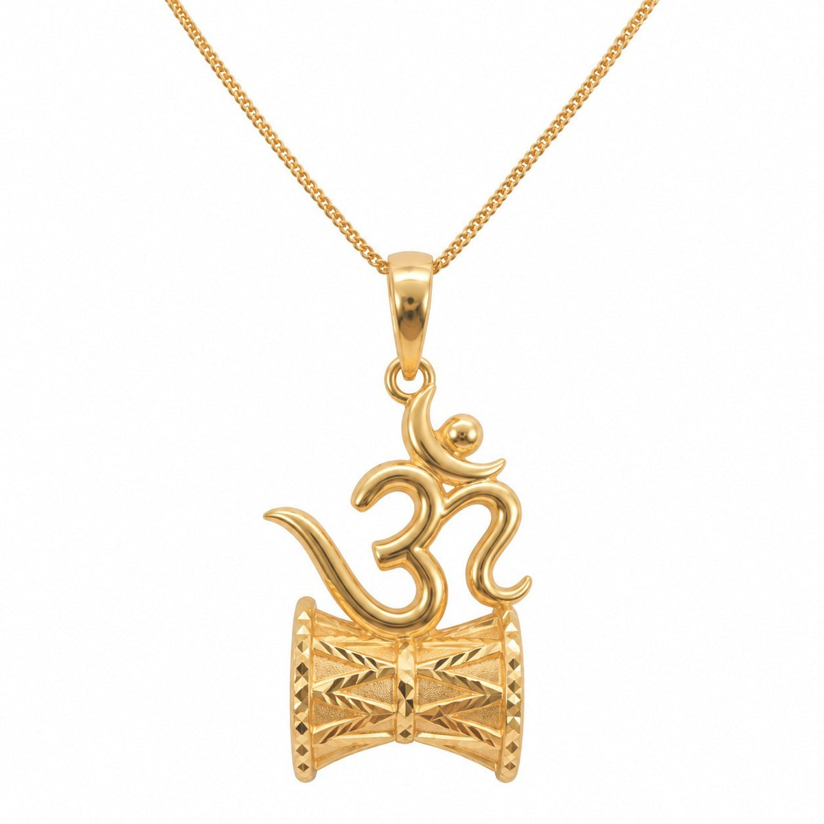 22ct Yellow Gold High Polished OM Shiva Damru Pendant (30x15mm)