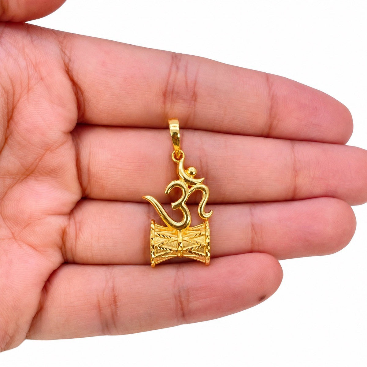 22ct Yellow Gold High Polished OM Shiva Damru Pendant (30x15mm)