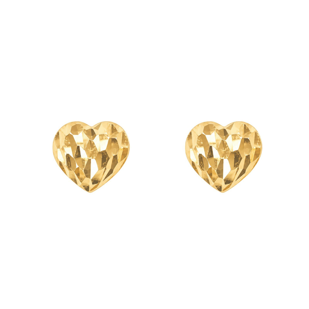 22ct Yellow Gold Textured Heart Studs Diamond Cut Dome
