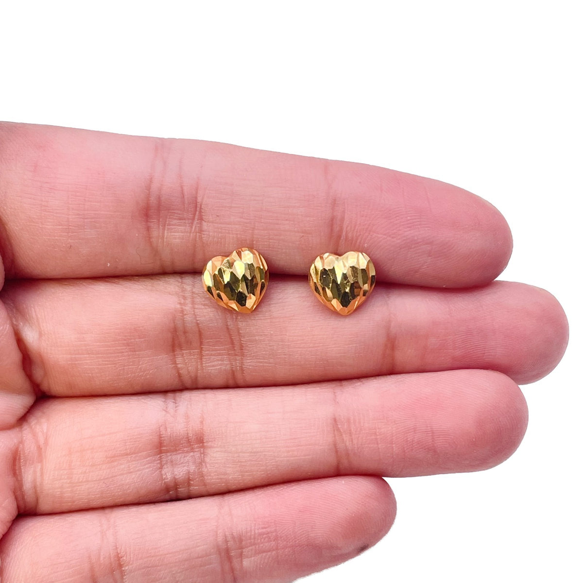 22ct Yellow Gold Textured Heart Studs Diamond Cut Dome