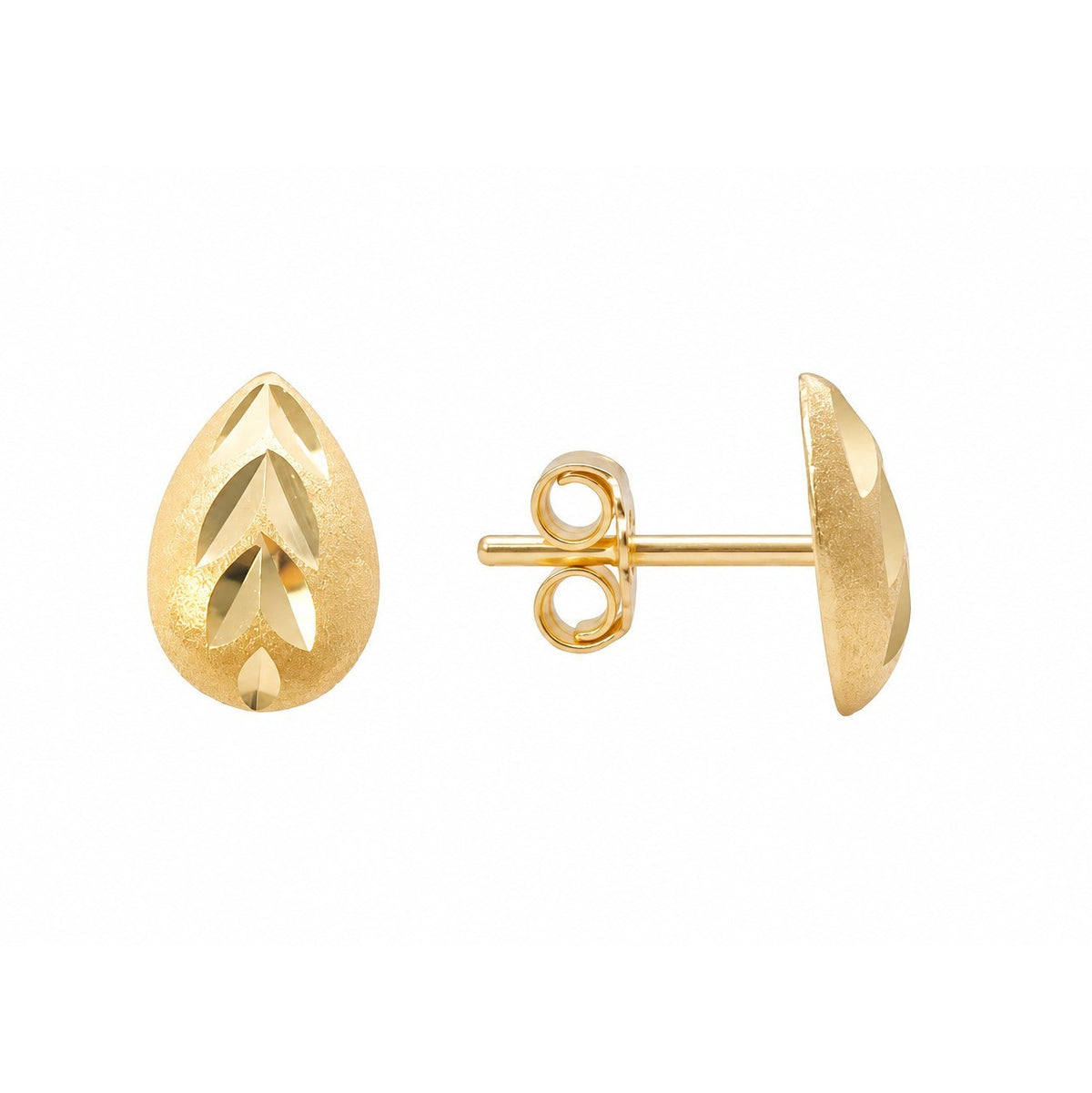 22ct Yellow Gold Diamond Cut Teardrop Stud Earrings Satin Finish