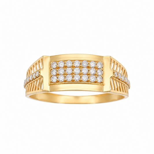 22ct Yellow Gold Cubic Zirconia Ring Cluster Set Fluted Openwork Shoulders