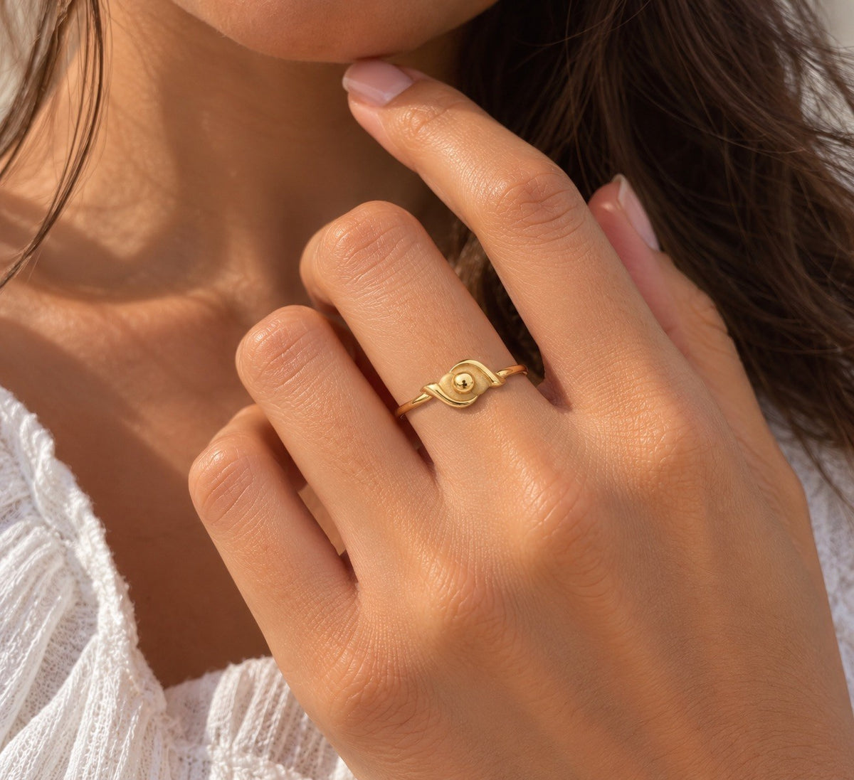 22ct Yellow Gold Minimalist Abstract Swirl Ring Center Bead