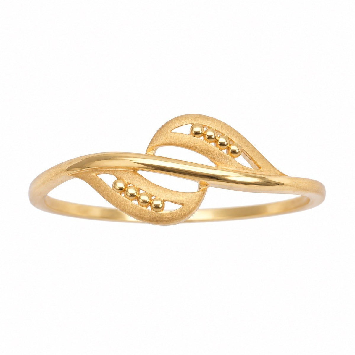 22ct Yellow Gold Crossover Leaf Ring Matte Finish Bead Detail