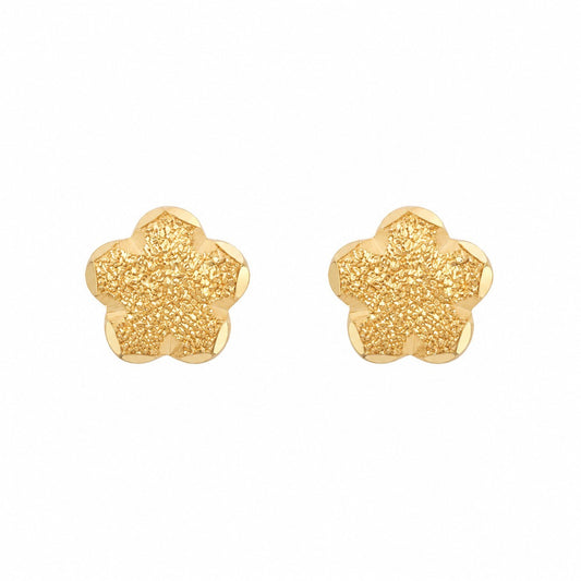22ct Yellow Gold Flower Stud Earrings Textured Frosted Finish
