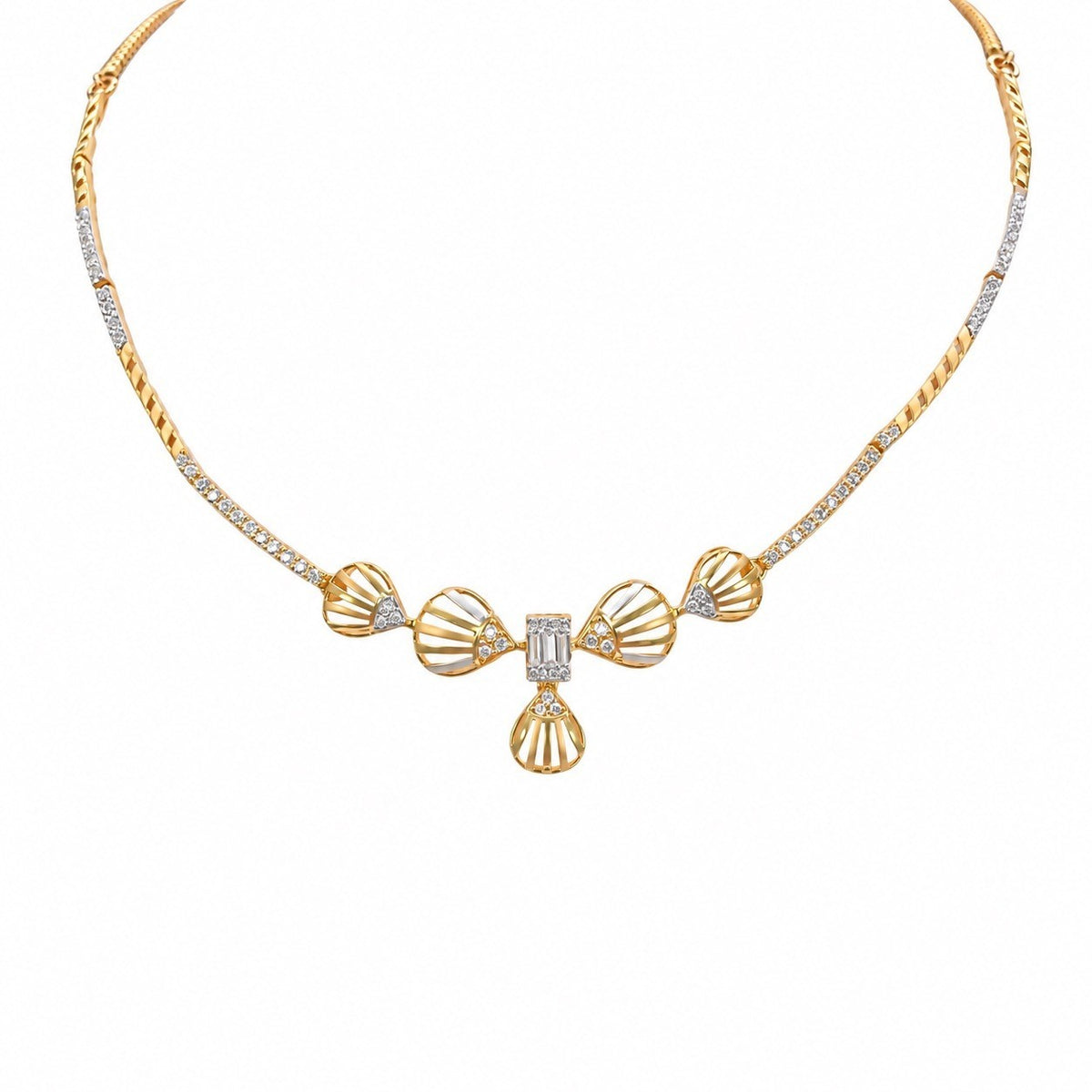 22ct Yellow Gold CZ Necklace & Earring Set Shell Design