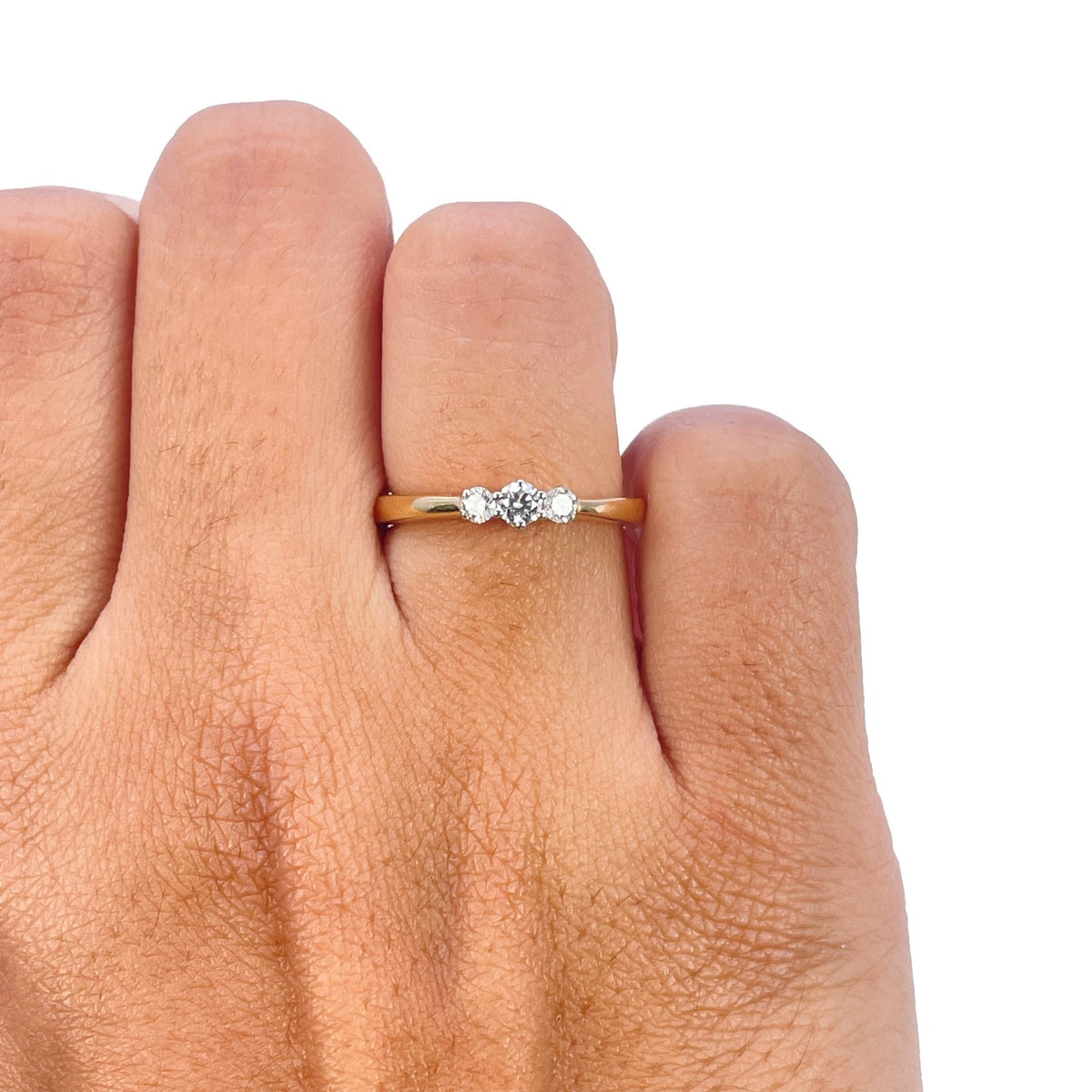 14ct Yellow Gold Natural Diamond Trilogy Ring Three Stone Claw Set 0.15ct