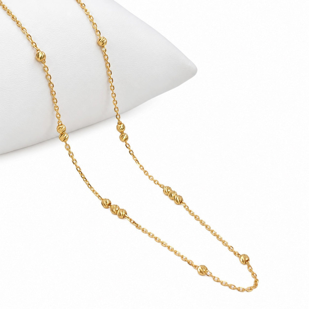 22ct Yellow Gold Fine Cable Chain Necklace Diamond Cut Beads Dainty 16 Inches