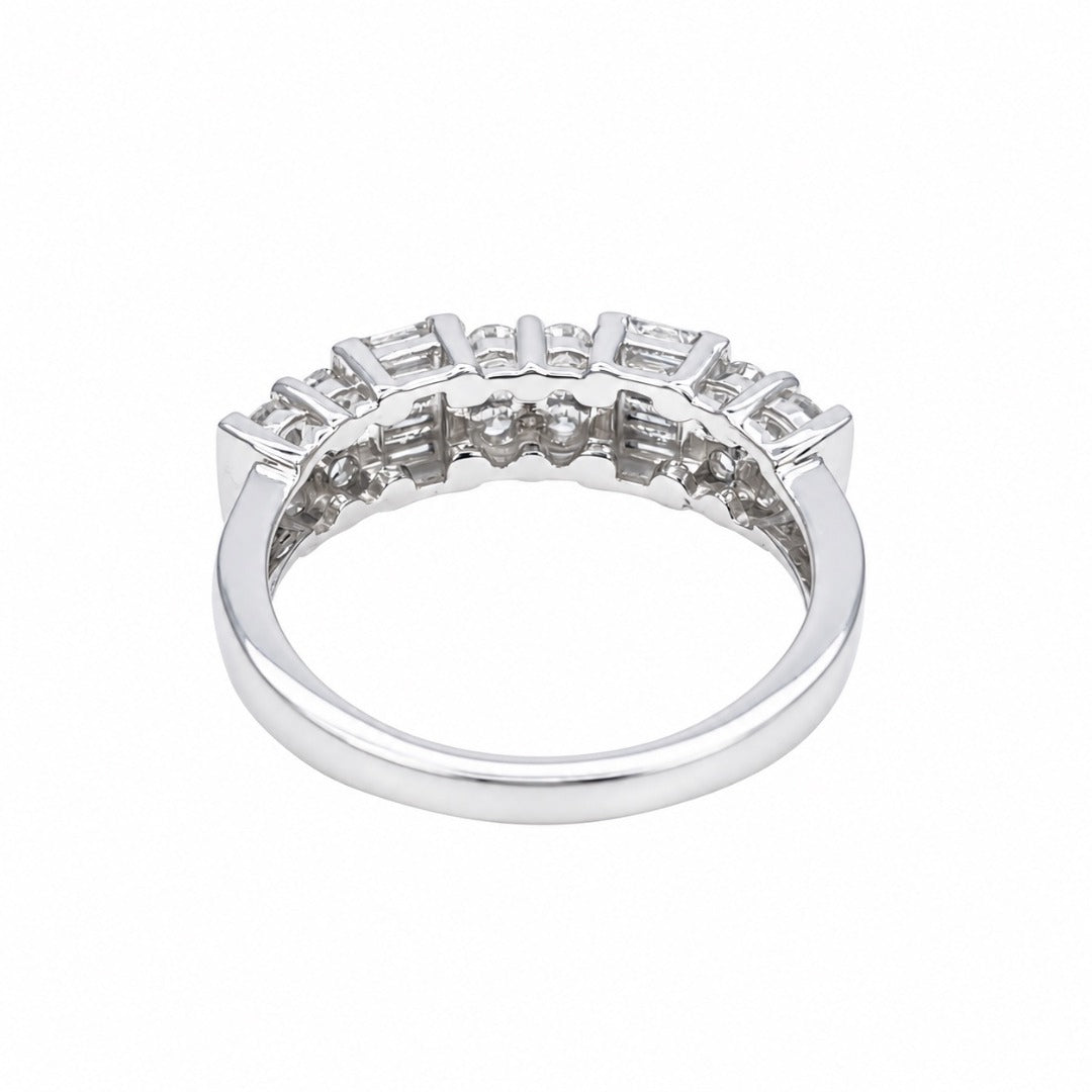 18ct White Gold Natural Round & Baguette Diamond Half Eternity Ring 0.60ct