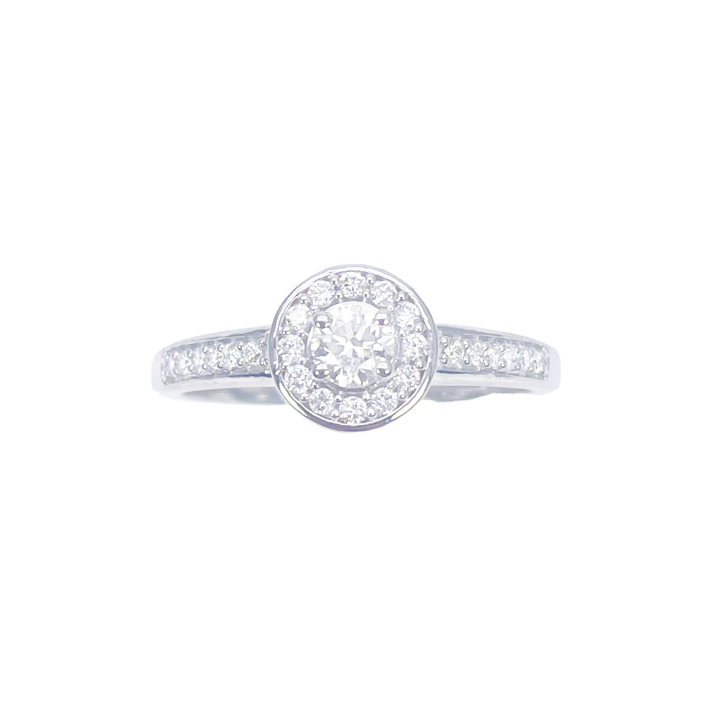 Bague halo en or blanc 18 carats et pavé de diamants naturels ronds 0,30 carat