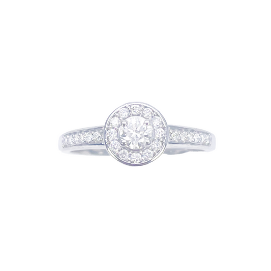 Bague halo en or blanc 18 carats et pavé de diamants naturels ronds 0,30 carat