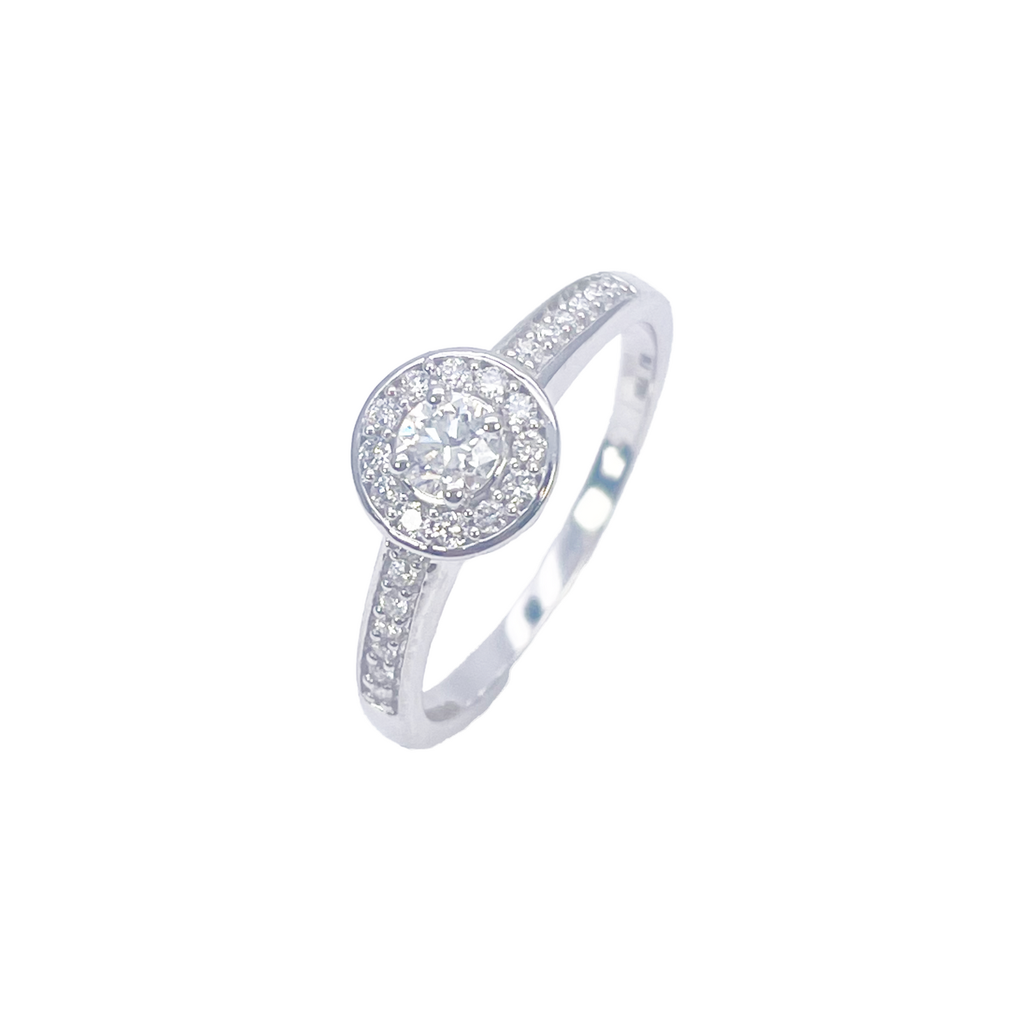 Bague halo en or blanc 18 carats et pavé de diamants naturels ronds 0,30 carat