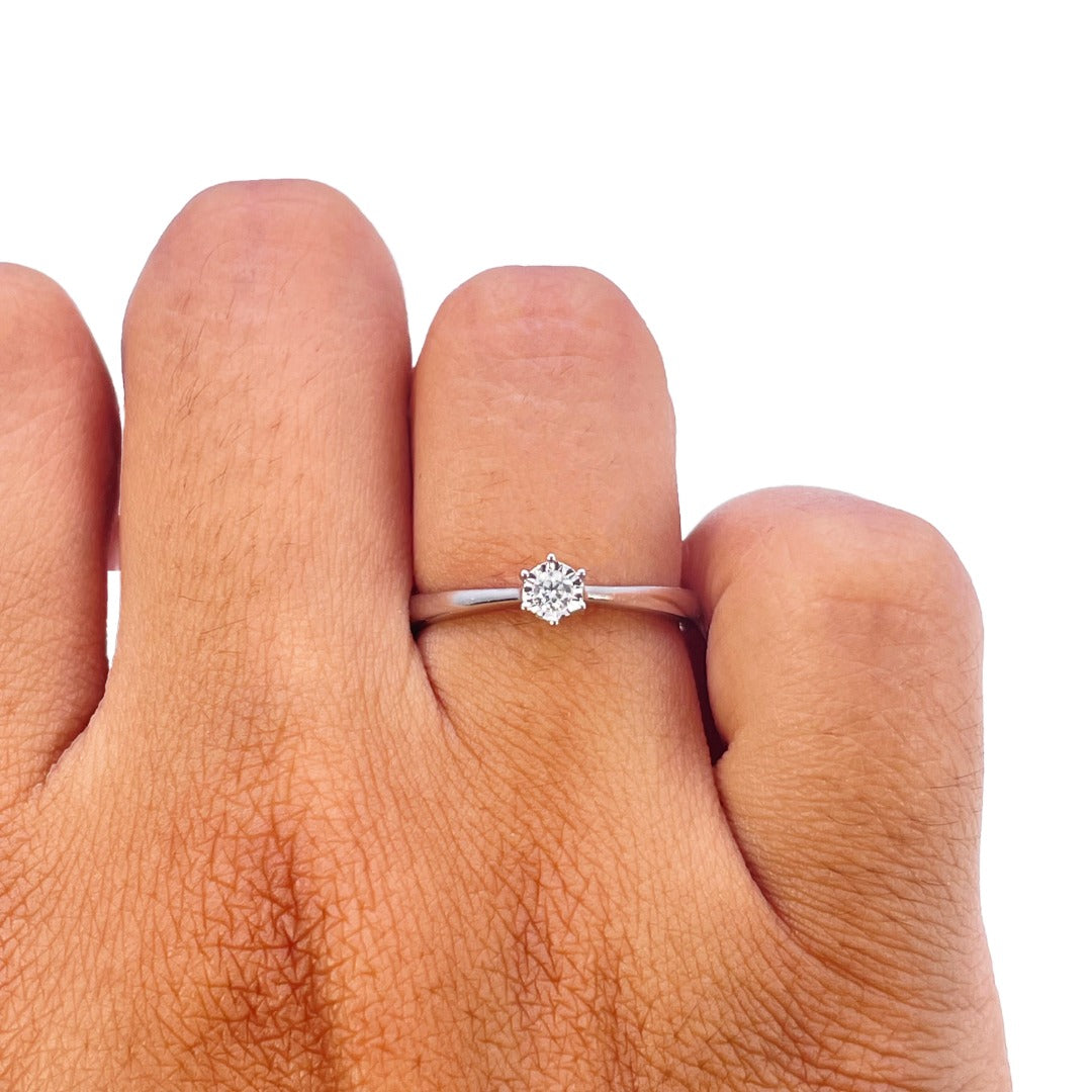 14ct White Gold 0.05ct Natural Diamond Six Claw Illusion Solitaire Ring