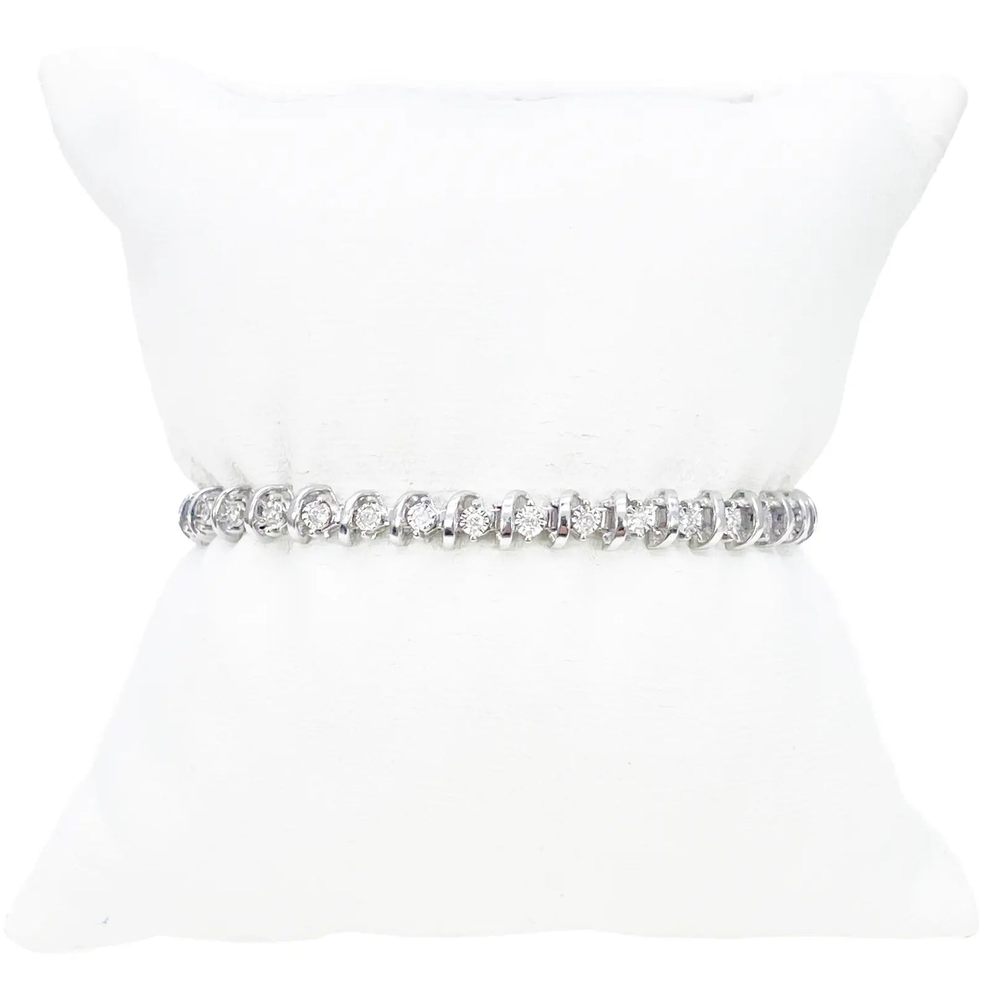 9ct White Gold Diamond Bracelet Illusion Set 0.50ct 6.5 Inches 