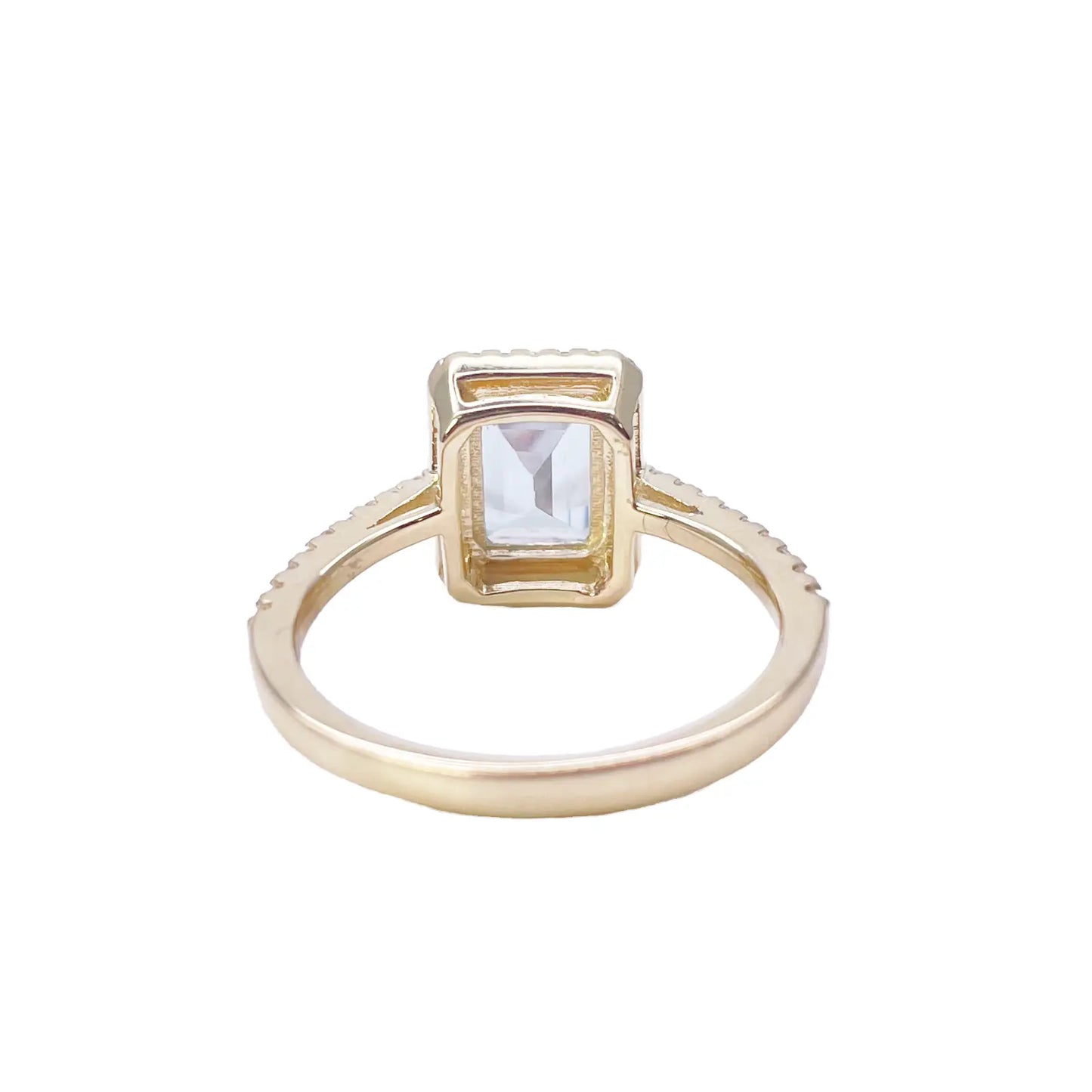 9ct Yellow Gold Emerald-Cut Aquamarine & Round Diamond Halo Ring 1.73ct 