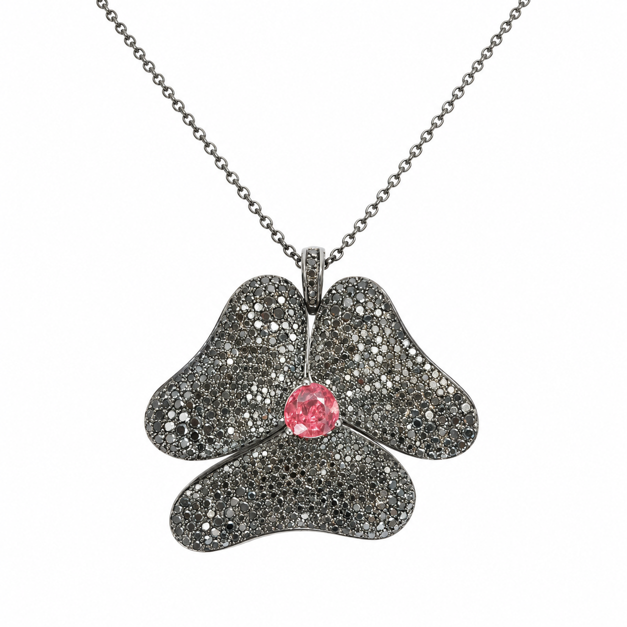 Pendentif Gavello Diamant Noir & Tourmaline Or Blanc 18 carats sur Chaîne en Argent