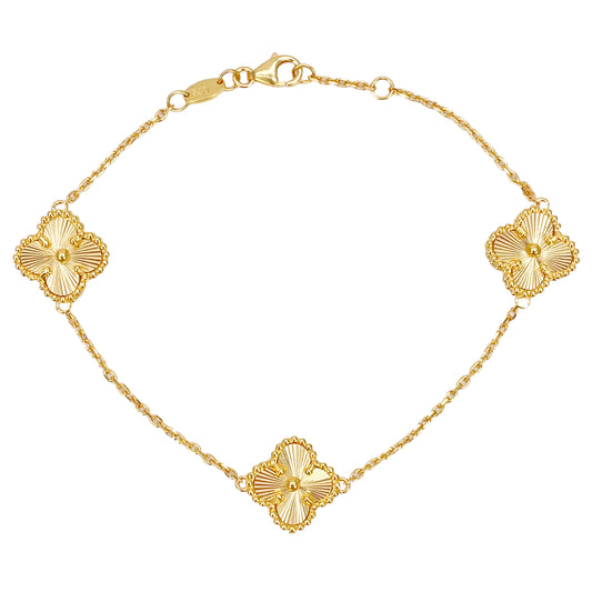 Bracelet 7,5 pouces en or jaune 22 carats avec 5 trèfles floraux taillés en diamant