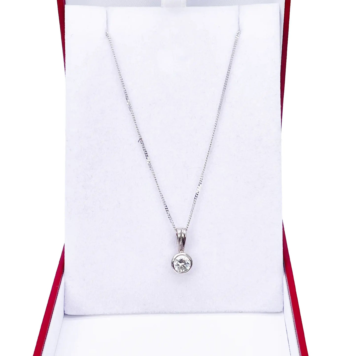 Round Natural Diamond Solitaire Bezel Rubover Set Pendant & Chain 0.30ct GIA Certified 